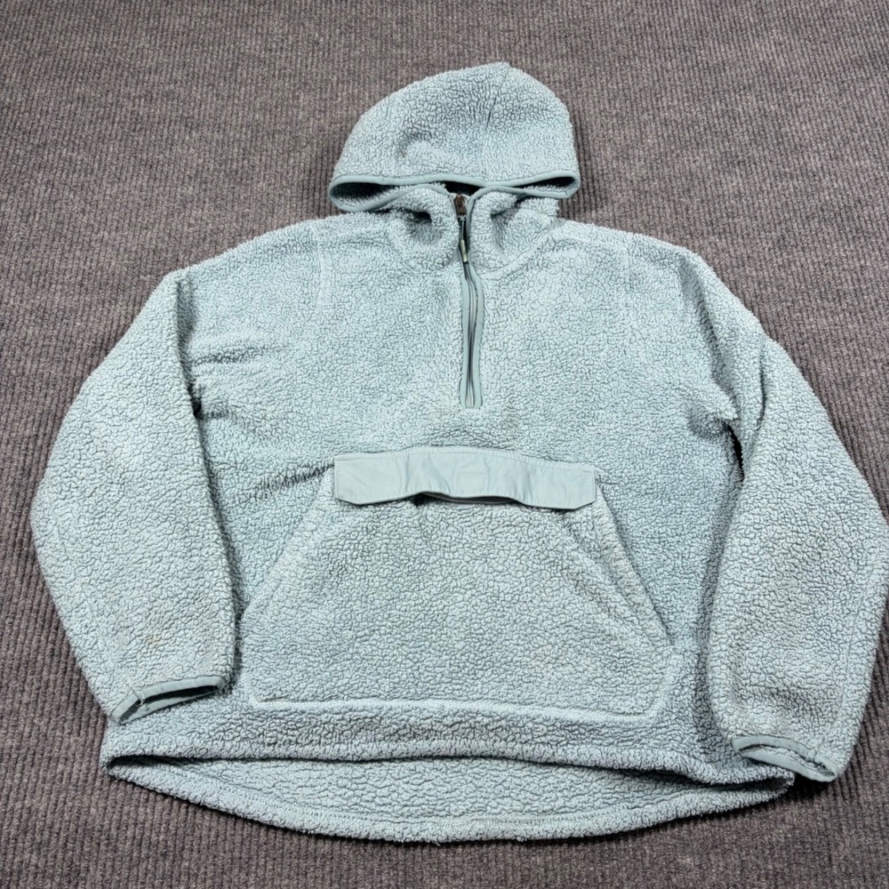 Modern Canvas Sherpa Womens L Blue Sherpa Fleece Quarter Zip Hoodie Pullover